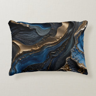 Navy Blue Gold Abstract Dark Luxury Marble Gift Decorative Cushion