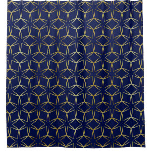 Navy Blue & Gold Abstract Geometric Pattern Luxury Shower Curtain