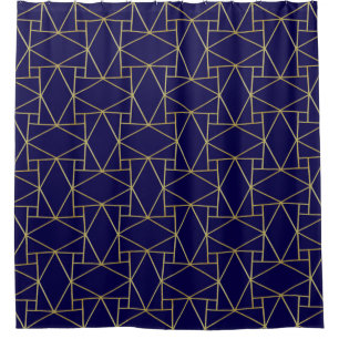 Navy Blue & Gold Abstract Geometric Pattern Luxury Shower Curtain
