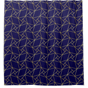 Navy Blue & Gold Abstract Geometric Pattern Luxury Shower Curtain