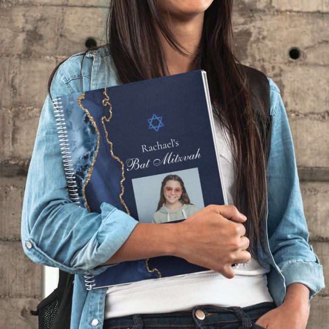 Navy Blue Gold Agate Bar Mitzvah Party Guest Notebook (Creator Uploaded)