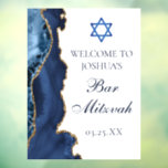 Navy Blue Gold Agate Bar Mitzvah Party Welcome<br><div class="desc">Elegant navy blue and gold agate decorates the side of this modern Bar Mitzvah party welcome window cling. Your son's name is written in beautiful formal script under the Star of David. Perfect for a chic,  stylish Jewish family celebrating their boy being called to the Torah.</div>