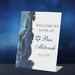 Navy Blue Gold Agate Bar Mitzvah Party Welcome Pedestal Sign<br><div class="desc">Elegant navy blue and gold agate decorates the side of this modern Bar Mitzvah party welcome pedestal sign. Your son's name is written in beautiful formal script under the Star of David. Perfect for a chic,  stylish Jewish family celebrating their boy being called to the Torah.</div>