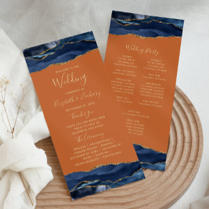 Navy Blue Gold Agate Burnt Orange Wedding Program