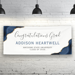 Navy Blue Gold Agate Congratulations Graduation Banner