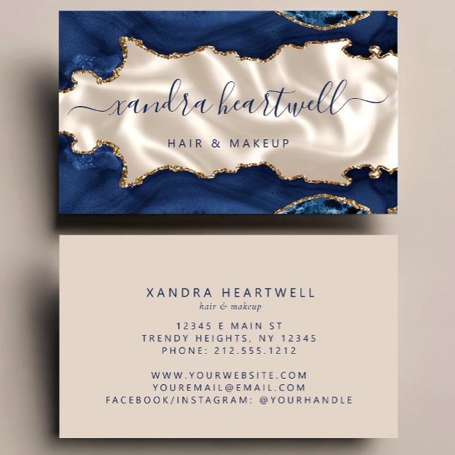 Navy Blue Gold Agate Ivory Luxury Stylist Business Card (Creator Uploaded)