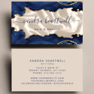 Navy Blue Gold Agate Ivory Luxury Stylist Business Card