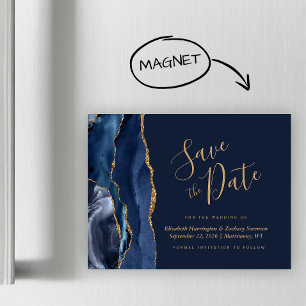 Navy Blue Gold Agate Magnetic Save the Date