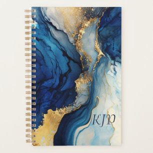 Navy Blue Gold Agate Marble Watercolor Planner