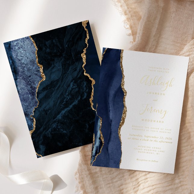 Navy Blue Gold Agate Modern Wedding (Creator Uploaded)