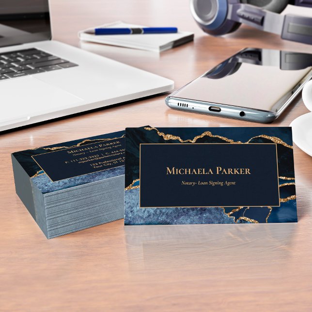 Navy Blue Gold Agate Professional Business Card (Creator Uploaded)
