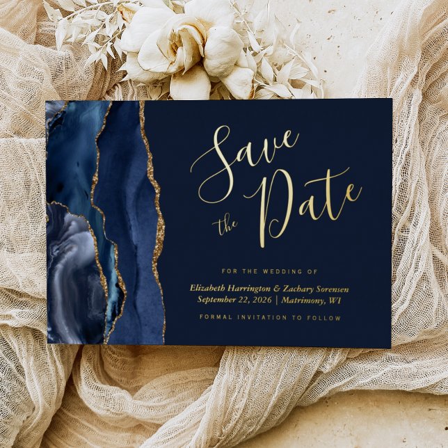 Navy Blue Gold Agate Save the Date (Creator Uploaded)