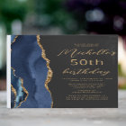 Navy Blue Gold Agate Slate Script 50th Birthday