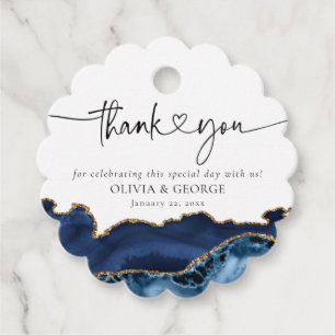 Navy Blue Gold Agate Wedding Thank You Favour Tags