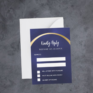 Navy blue gold arch wedding response RSVP Card