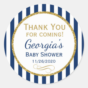 Navy Blue Gold Baby Shower Thank You Favour Tag