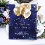 Navy blue gold balloon birthday invitation<br><div class="desc">A modern,  stylish and glamourous invitation for a 21st (or any age) birthday party.  A navy blue background,  decorated with blue and faux gold glitter sparkles and golden balloons. The blue colour is uneven. Personalise and add your name and party details.</div>