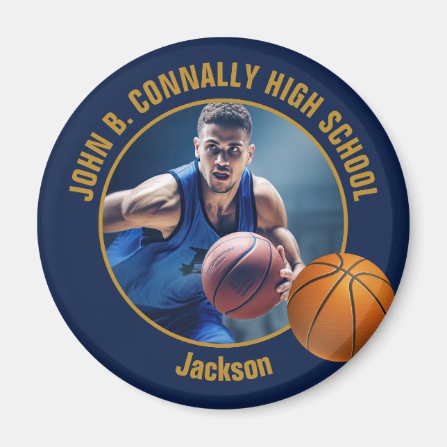 Navy Blue Gold Basketball Player Photo Magnet (Front)