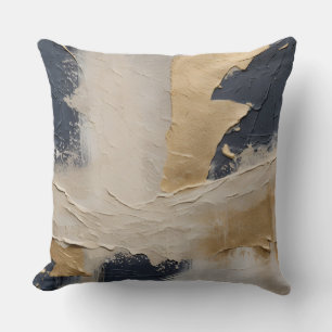 Navy Blue Gold Beige Abstract  Cushion