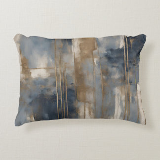 Navy Blue Gold Beige Abstract Watercolor Decorative Cushion