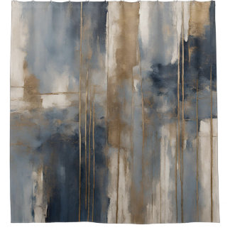 Navy Blue Gold Beige Abstract Watercolor Shower Curtain