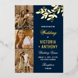 Navy Blue Gold Berry Twig 3 Photos Wedding
