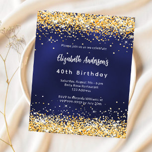 Navy blue gold birthday invitation