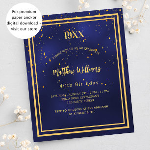 Navy blue gold birthday party budget invitation