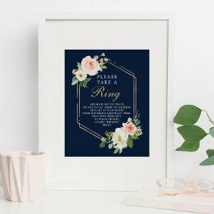 Navy Blue Gold Blush Bridal Shower Ring Game Poster