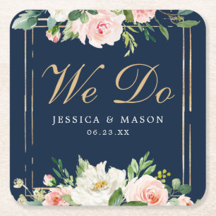 Navy Blue Gold Blush Wedding Coasters