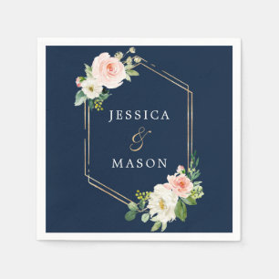 Navy Blue Gold Blush Wedding Cocktail Napkin