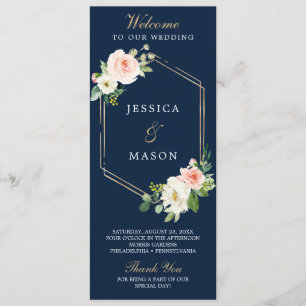 Navy Blue Gold Blush Wedding Program