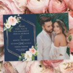 Navy Blue Gold Blush Wedding Save The Date Card<br><div class="desc">Invite your friends and family to save the date for your wedding! Easily edit all of the information for your special day!</div>
