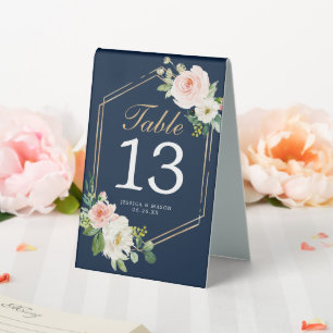 Navy Blue Gold Blush Wedding Table Numbers