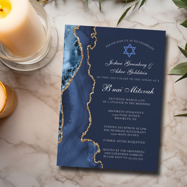 Navy Blue Gold B'nai Mitzvah Elegant Party Invitation (Creator Uploaded)