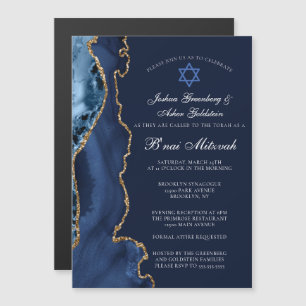 Navy Blue Gold B'nai Mitzvah Elegant Party Magnetic Invitation