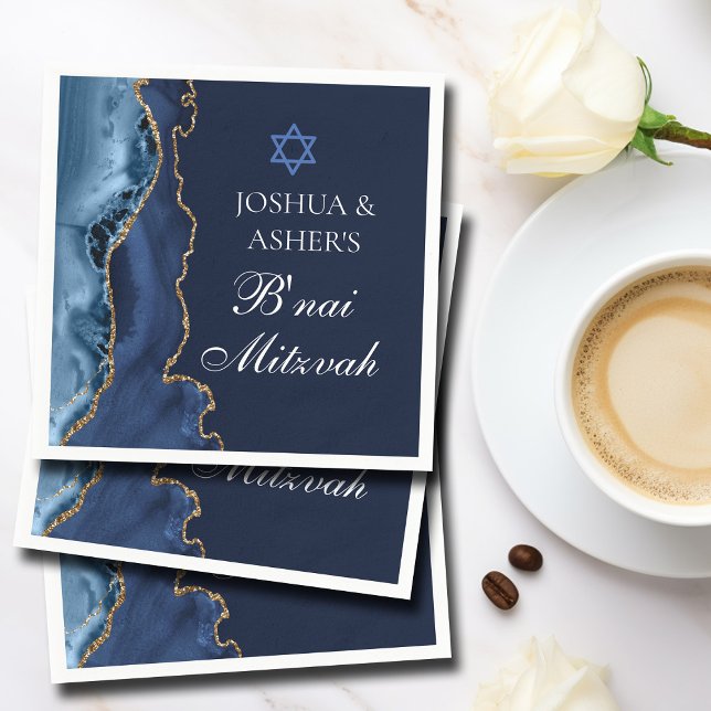 Navy Blue Gold B'nai Mitzvah Elegant Party Napkin (Creator Uploaded)