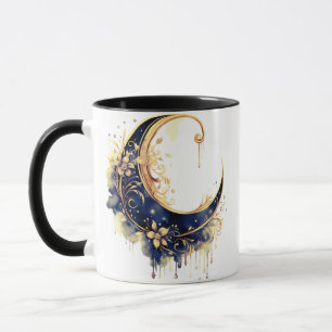Navy Blue & Gold Bohemian Crescent Moon Halloween Mug