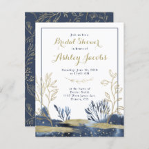 Navy Blue Gold Boho Floral Bridal Shower
