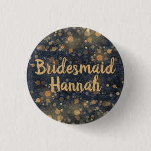 Navy Blue Gold Bokeh Script Bridesmaid 3 Cm Round Badge
