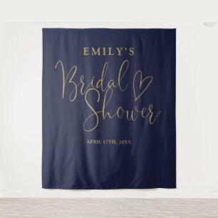 Navy Blue Gold Bridal Shower Photo Backdrop Tapestry