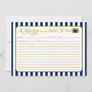 Navy Blue Gold Bridal Shower Recipe Card