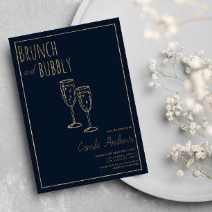 Navy Blue Gold Brunch and Bubbly Bridal Shower  Invitation