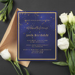Navy blue gold budget birthday invitation<br><div class="desc">A trendy,  modern 50th (or any age) birthday party invitation card for men,  guys,  male.   A navy blue background. The blue colour is uneven.  With a faux gold frame and golden confetti sprinkle,  golden coloured letters. Personalise and add your party information.
Back: blue background with confetti sprinkle.</div>
