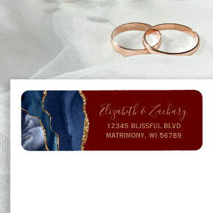 Navy Blue Gold Burgundy Wedding Return Address Label