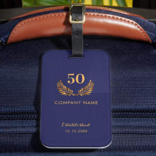 Navy blue gold business comapany established year luggage tag
