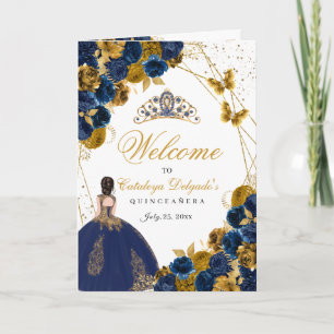 Navy Blue & Gold Butterfly Quinceanera Program