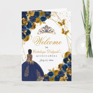 Navy Blue & Gold Butterfly Quinceanera Program