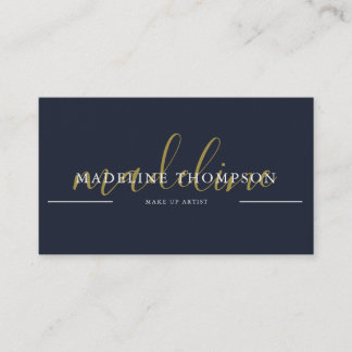 Navy Blue Gold Calligraphy Script QR code Business Card