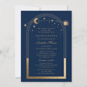 Navy Blue Gold Celestial Quinceañera Invitation